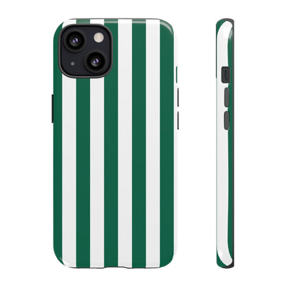 iPhone 13 / Glossy Phone Case - Simple Green & White Stripe Pattern Phone Case