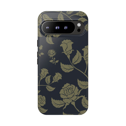 Google Pixel 9 Pro XL / Glossy Phone Case - ’Blue & Olive Rose Pattern’ Phone Case
