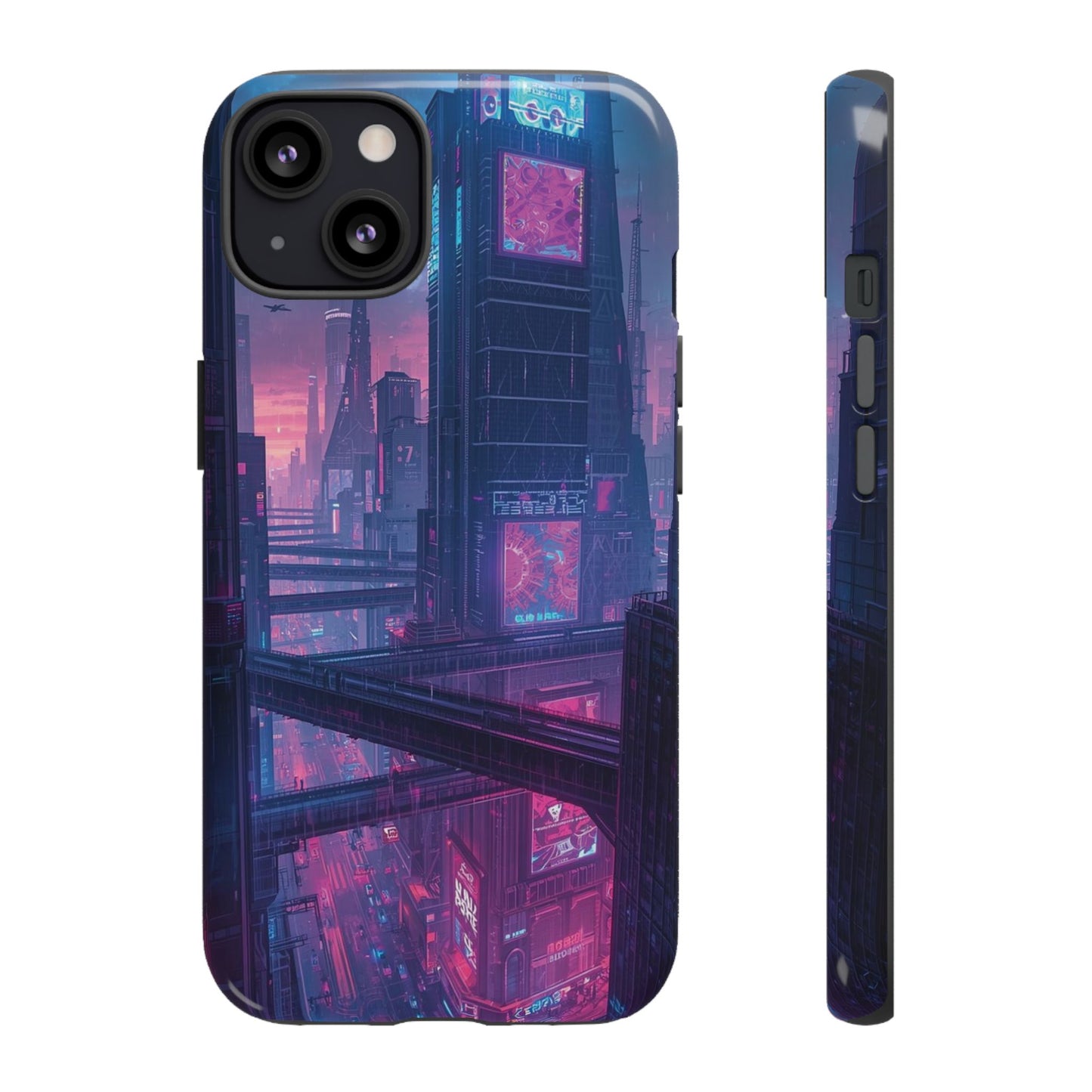 Neon Cyberpunk Megacity Sci-fi Phone Case - Blue Phone Case - iPhone 13 / Glossy