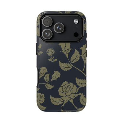 iPhone 17 Pro / Glossy Phone Case - ’Blue & Olive Rose Pattern’ Phone Case