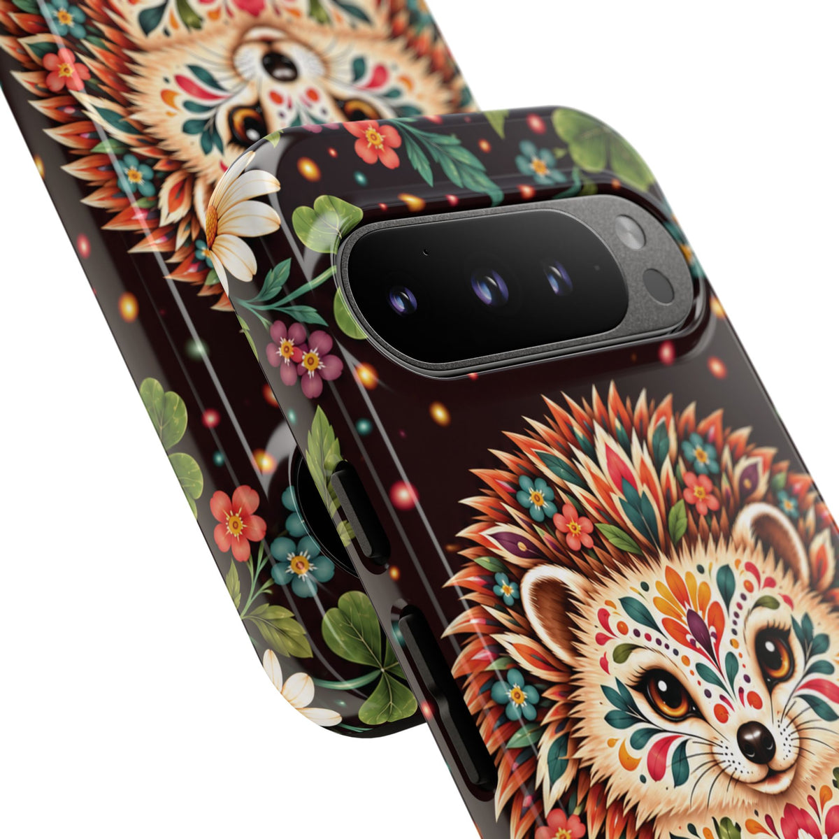 Vibrant Terracotta and Teal Calavera Hedgehog Phone Case - Multicolor Phone Case