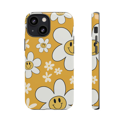 Fun Retro Daisy Pattern with Yellow Background Phone Case - Yellow Phone Case - iPhone 13 Mini / Glossy