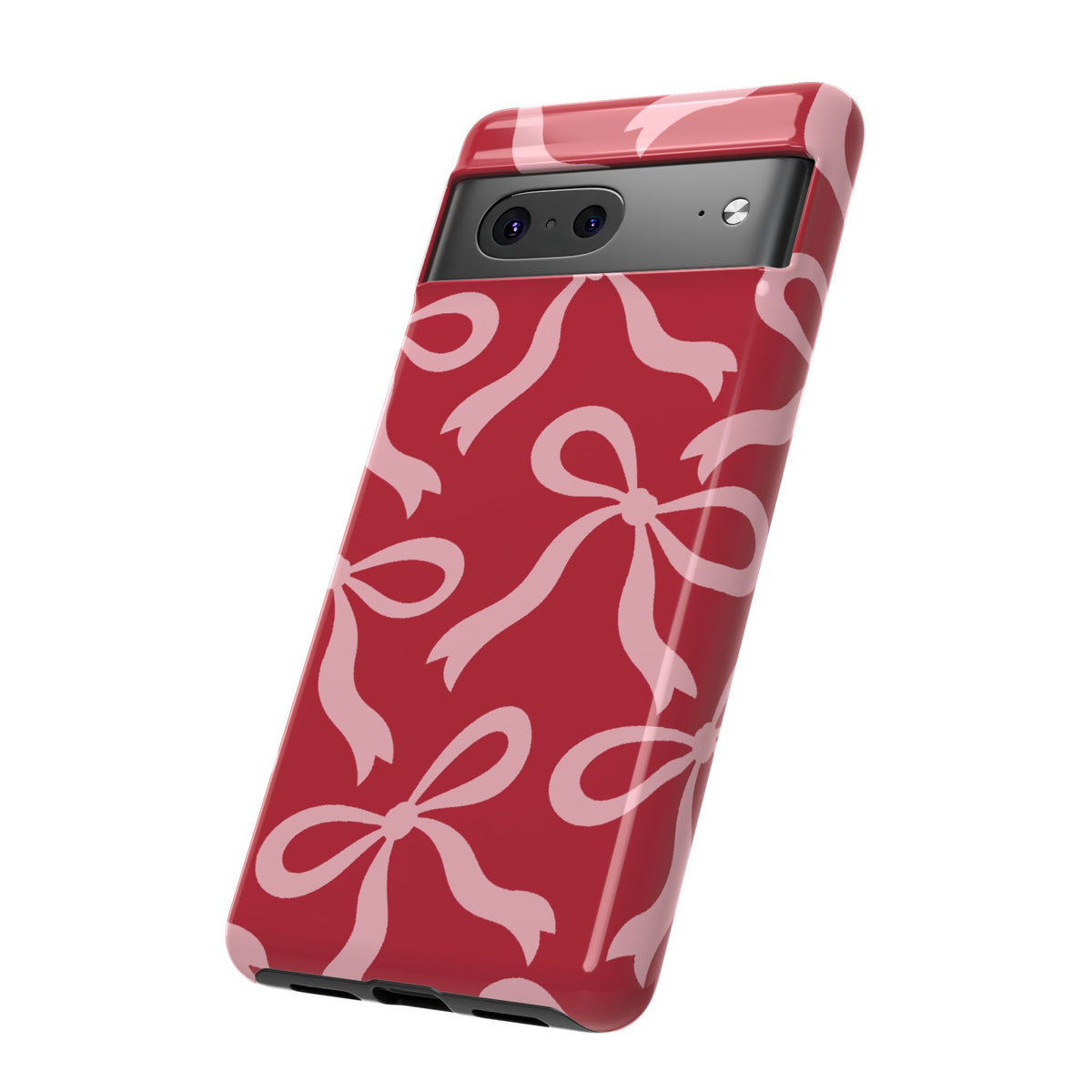 Bold Raspberry Red and Blush Pink Bow Pattern Phone Case - Red Phone Case