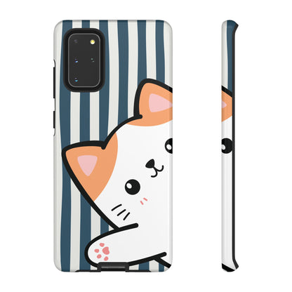 Playful Peakaboo Cat with Blue Stripe Pattern Phone Case - Blue Phone Case - Samsung Galaxy S20+ / Glossy