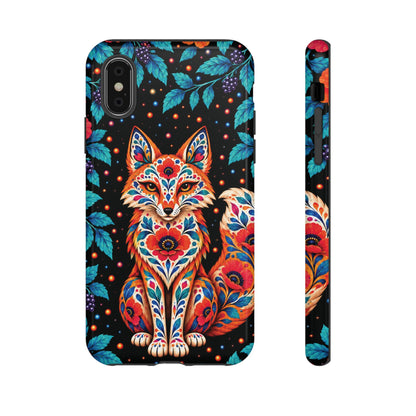 Vibrant Orange and Turquoise Calavera Fox Phone Case - Multicolor Phone Case - iPhone XS / Glossy