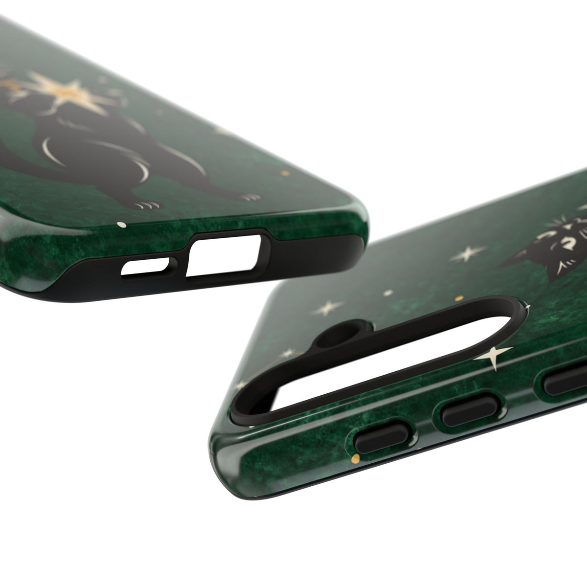Forest Green Celestial Black Cat Phone Case - Green Phone Case