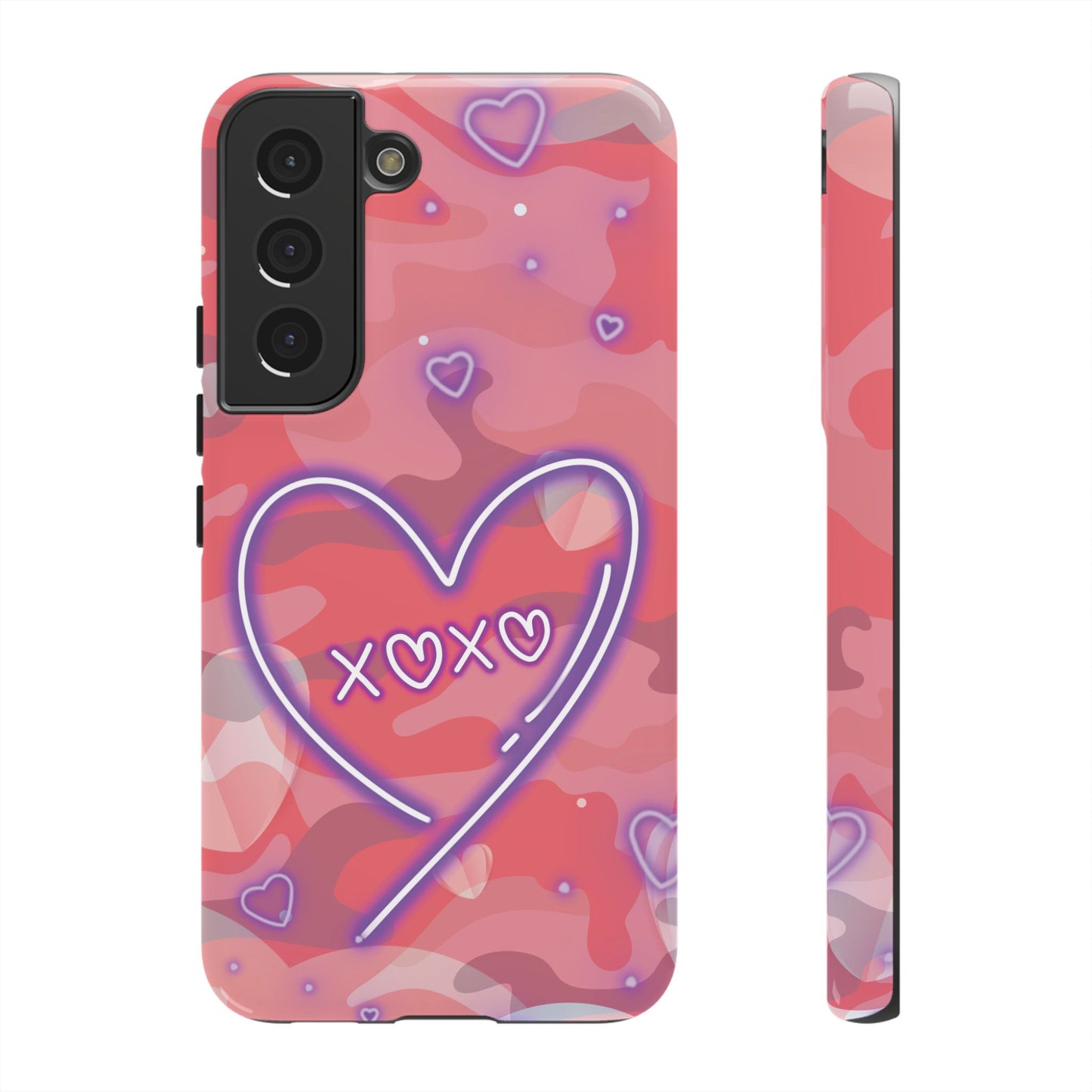 Love Heart Neon Camo Phone Case - Pink Phone Case - Samsung Galaxy S22 / Glossy