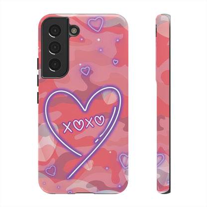 Love Heart Neon Camo Phone Case - Pink Phone Case - Samsung Galaxy S22 / Glossy