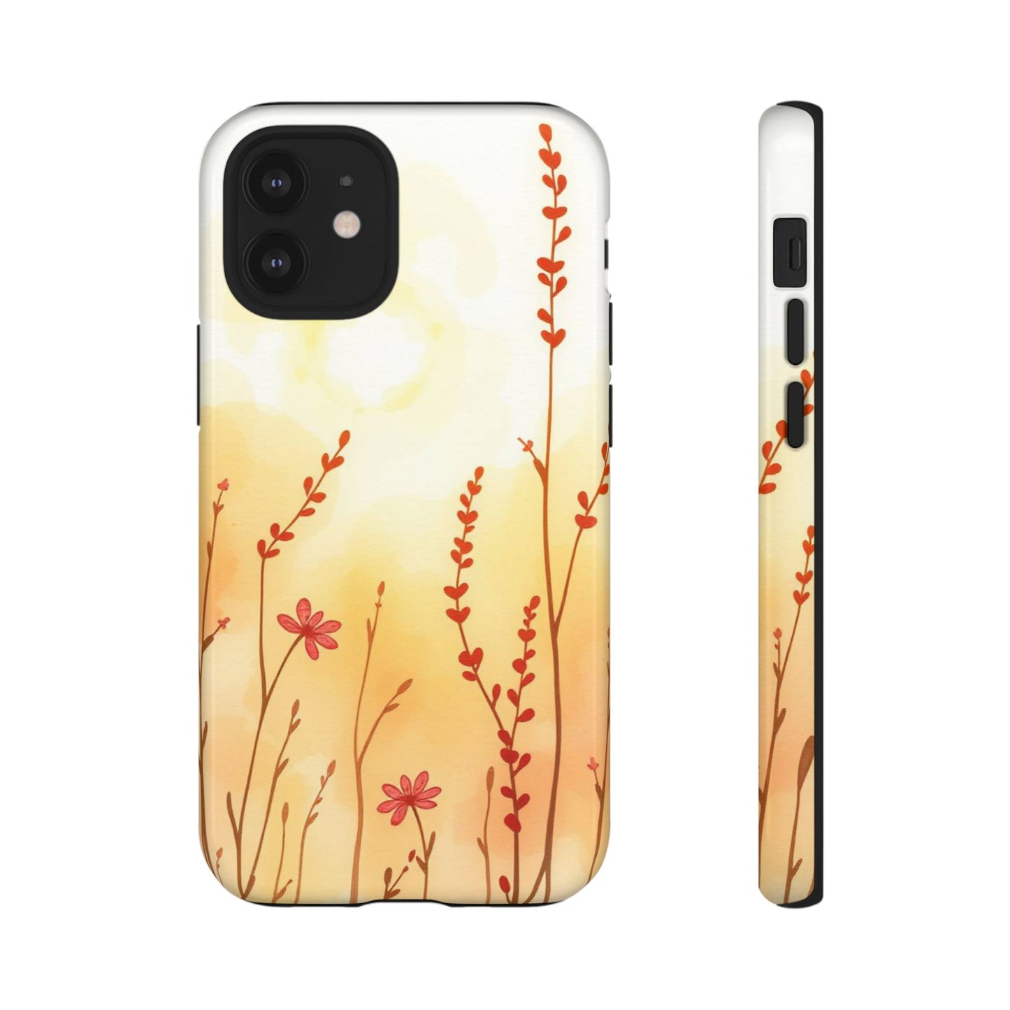 iPhone 12 Mini / Glossy Phone Case - Boho Chic Watercolour Wildflower Dusk Pattern Phone Case