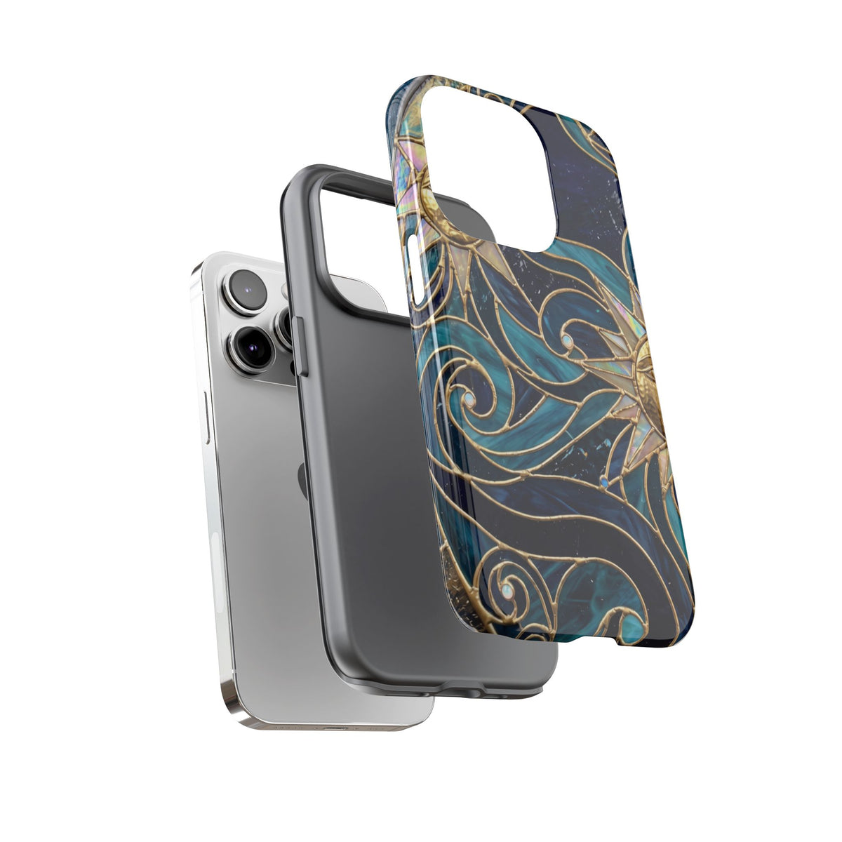 Elegant Teal & Gold Celestial Suns Phone Case