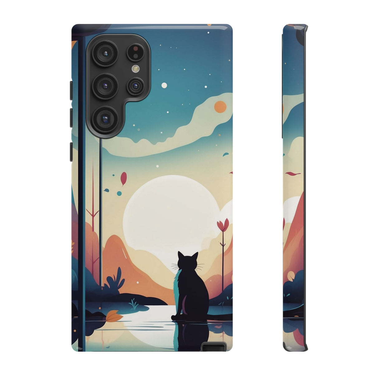 Stylised Cat & Moon Design Phone Case - Multicolor Phone Case - Samsung Galaxy S22 Ultra / Glossy