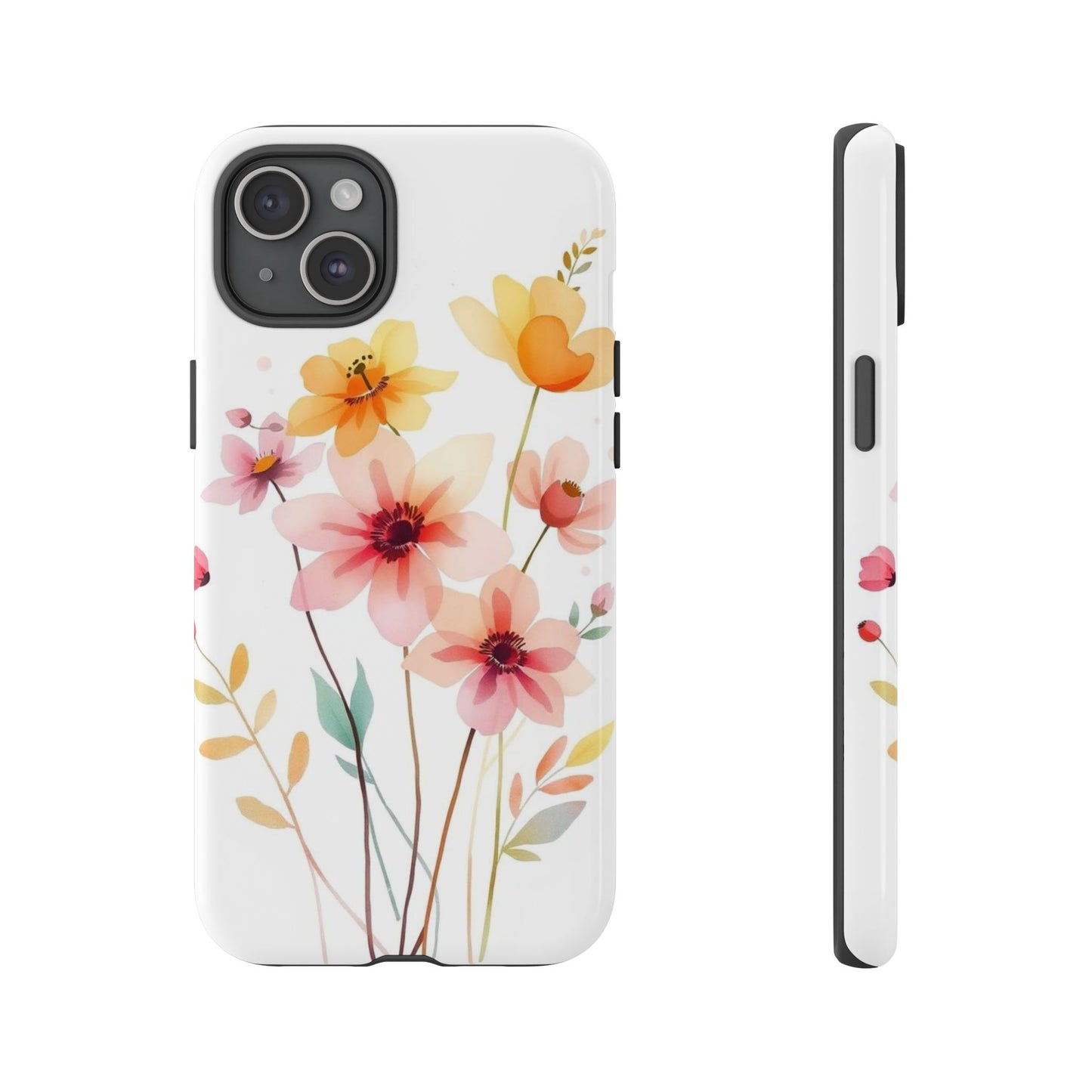 iPhone 15 Plus / Glossy Phone Case - Boho Chic Watercolour Blooms Design Phone Case
