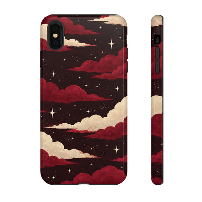 Illustrated Crimson Red Clouds & Stars Phone Case