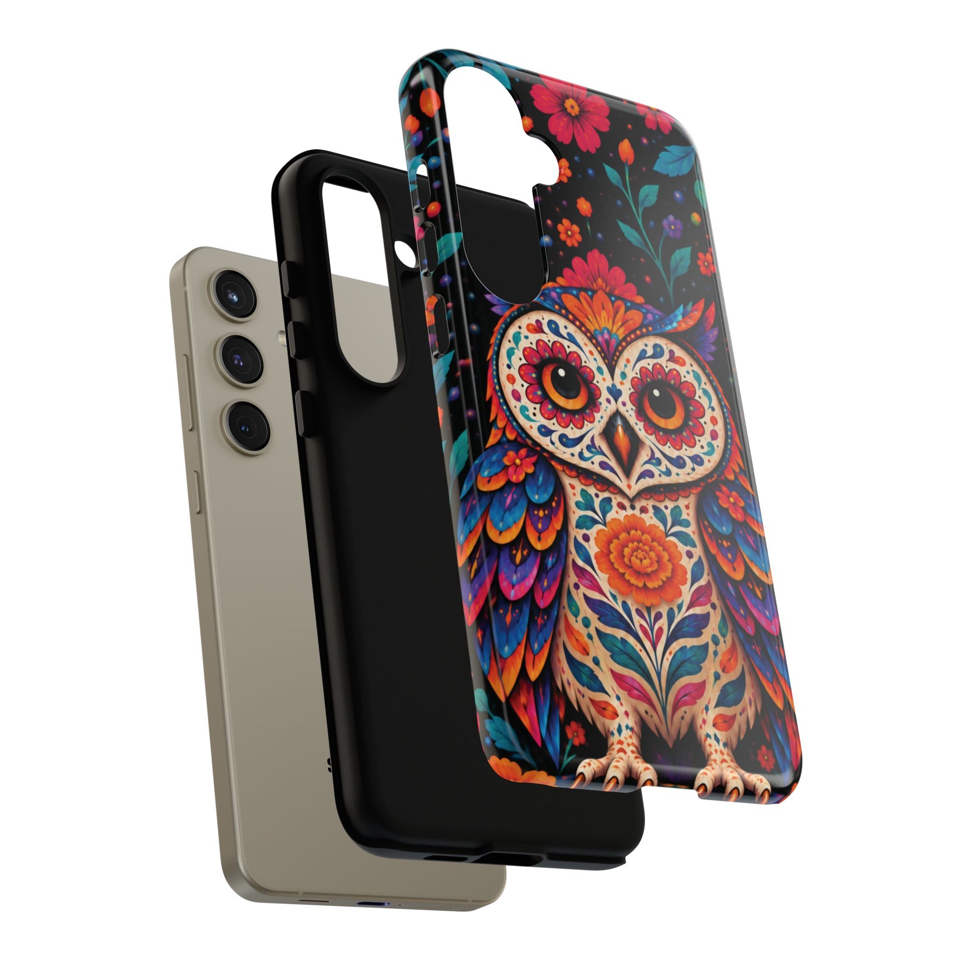 Vibrant Orange and Turquoise Calavera Owl Phone Case - Multicolor Phone Case