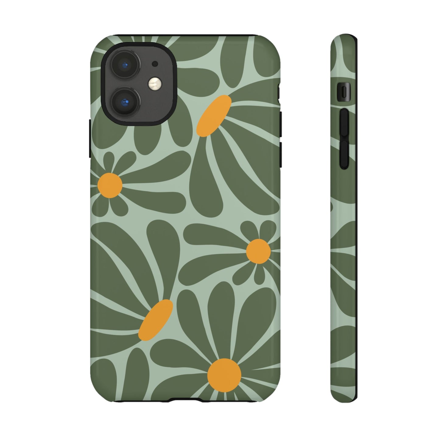 iPhone 11 / Glossy Phone Case - Retro Green Daisy Pattern Phone Case