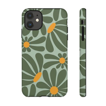 iPhone 11 / Glossy Phone Case - Retro Green Daisy Pattern Phone Case