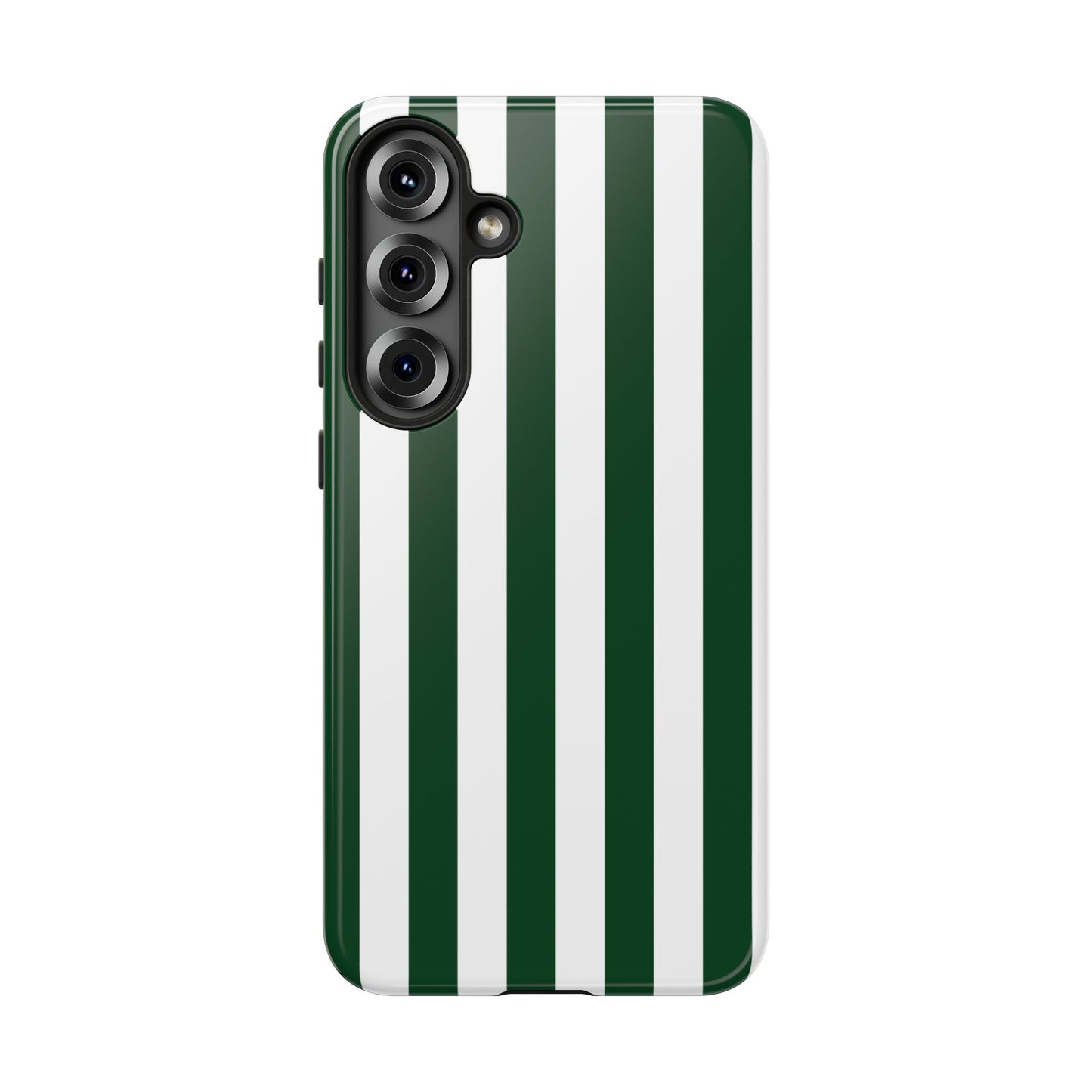 Samsung Galaxy S25 Plus / Glossy Phone Case - Simple Dark Green & White Stripe Pattern Phone Case