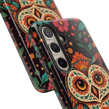 Vibrant Terracotta and Teal Calavera Owl Phone Case - Multicolor Phone Case