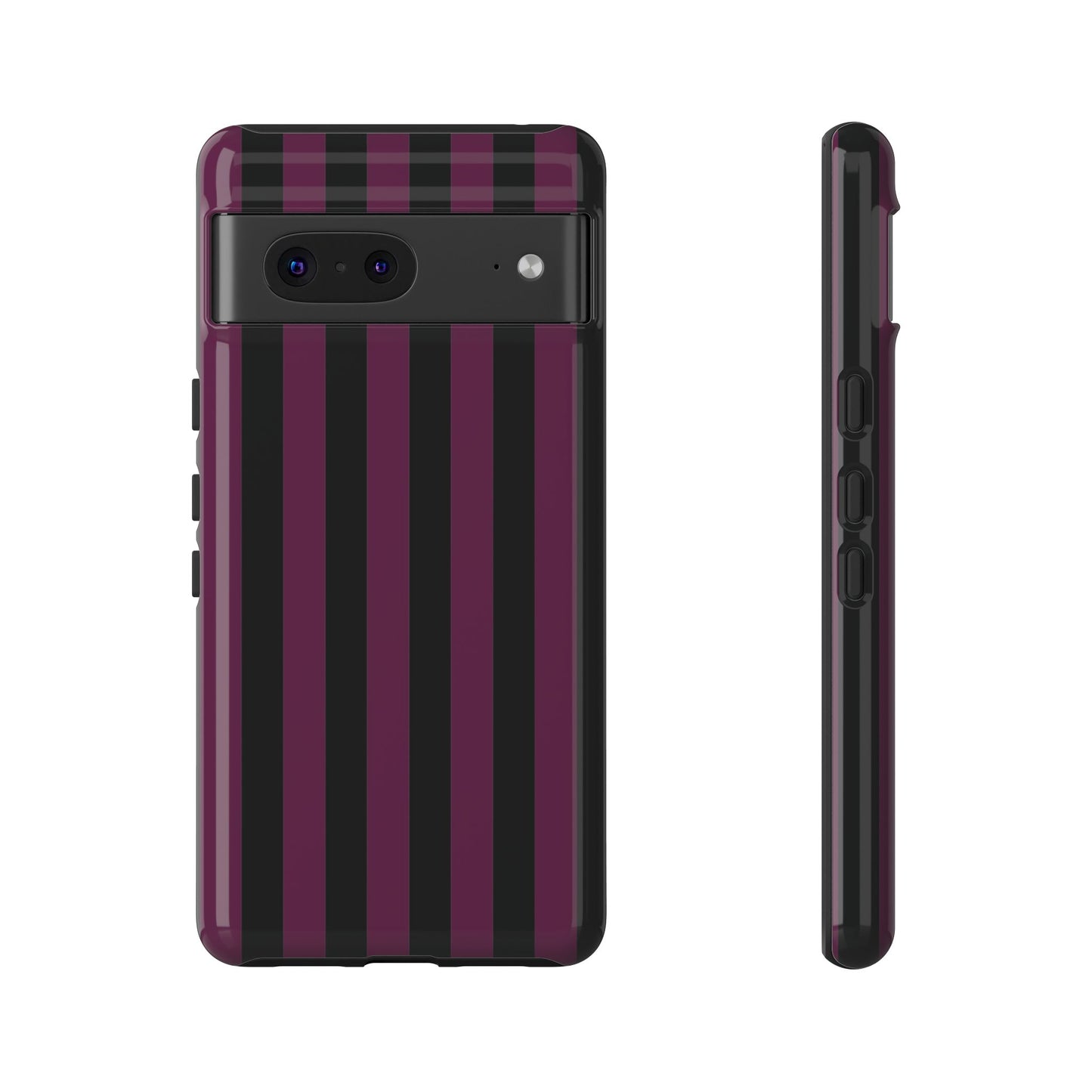 Google Pixel 7 / Glossy Phone Case - Trendy Plum & Black Stripe Pattern Phone Case