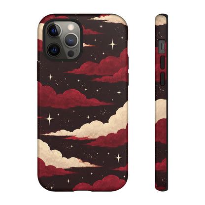 Illustrated Crimson Red Clouds & Stars Phone Case