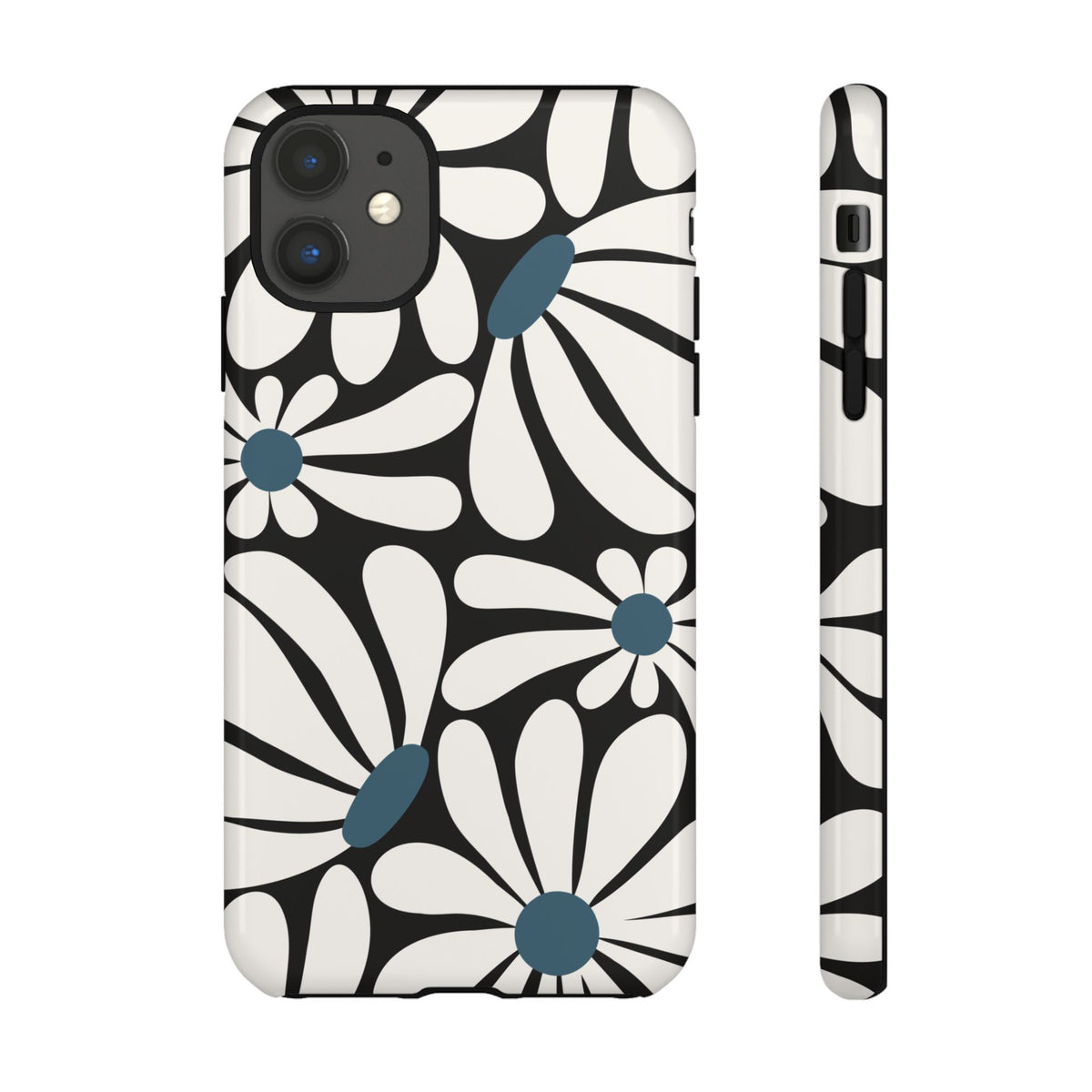 Retro Black Daisy Pattern Phone Case - Black Phone Case - iPhone 11 / Glossy