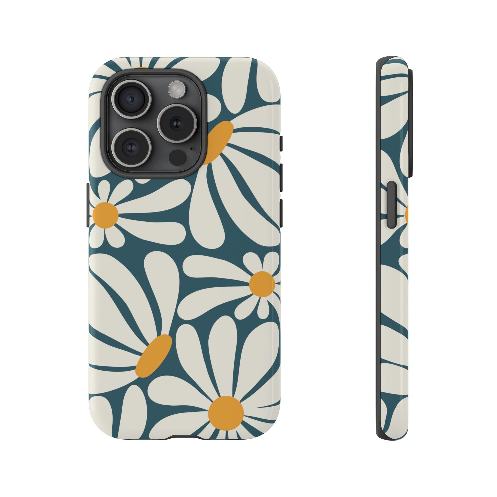 Retro Blue Daisy Pattern Phone Case - Blue Phone Case - iPhone 15 Pro / Glossy