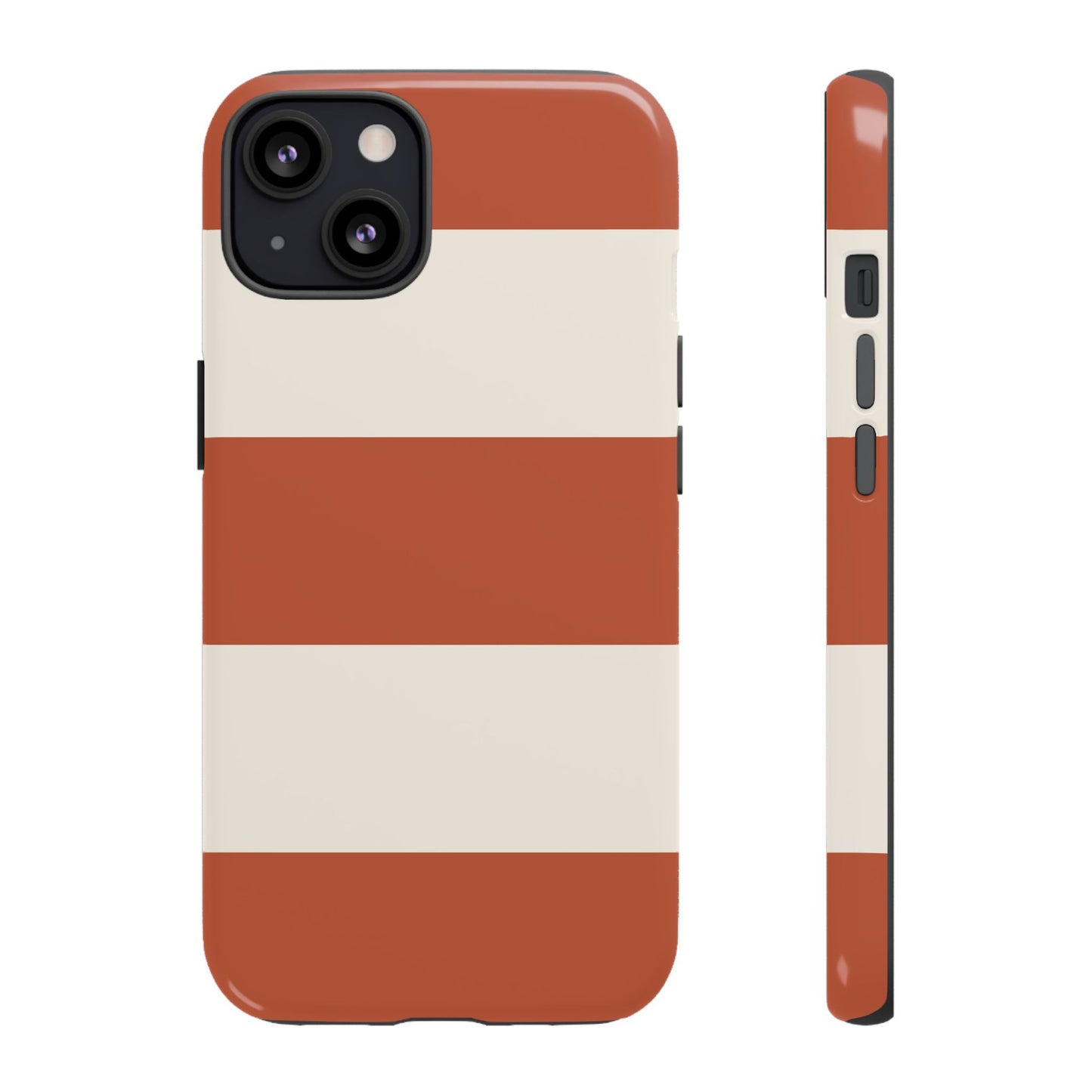 iPhone 13 / Glossy Phone Case - Terracotta Horizontal Stripe Pattern Phone Case