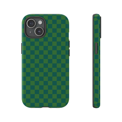 iPhone 15 / Glossy Phone Case - ’Bold Green Checkered Pattern’ Phone Case
