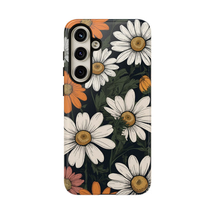 Samsung Galaxy S24 Plus / Glossy Phone Case - Boho Chic Daisies Floral Pattern ’White Orange & Pink’ Phone Case