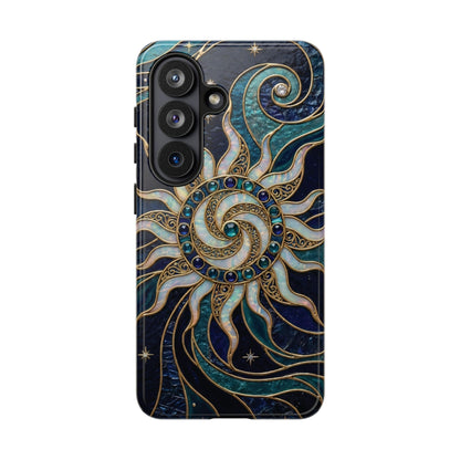 Elegant Teal & Gold Cosmic Sunburst Phone Case