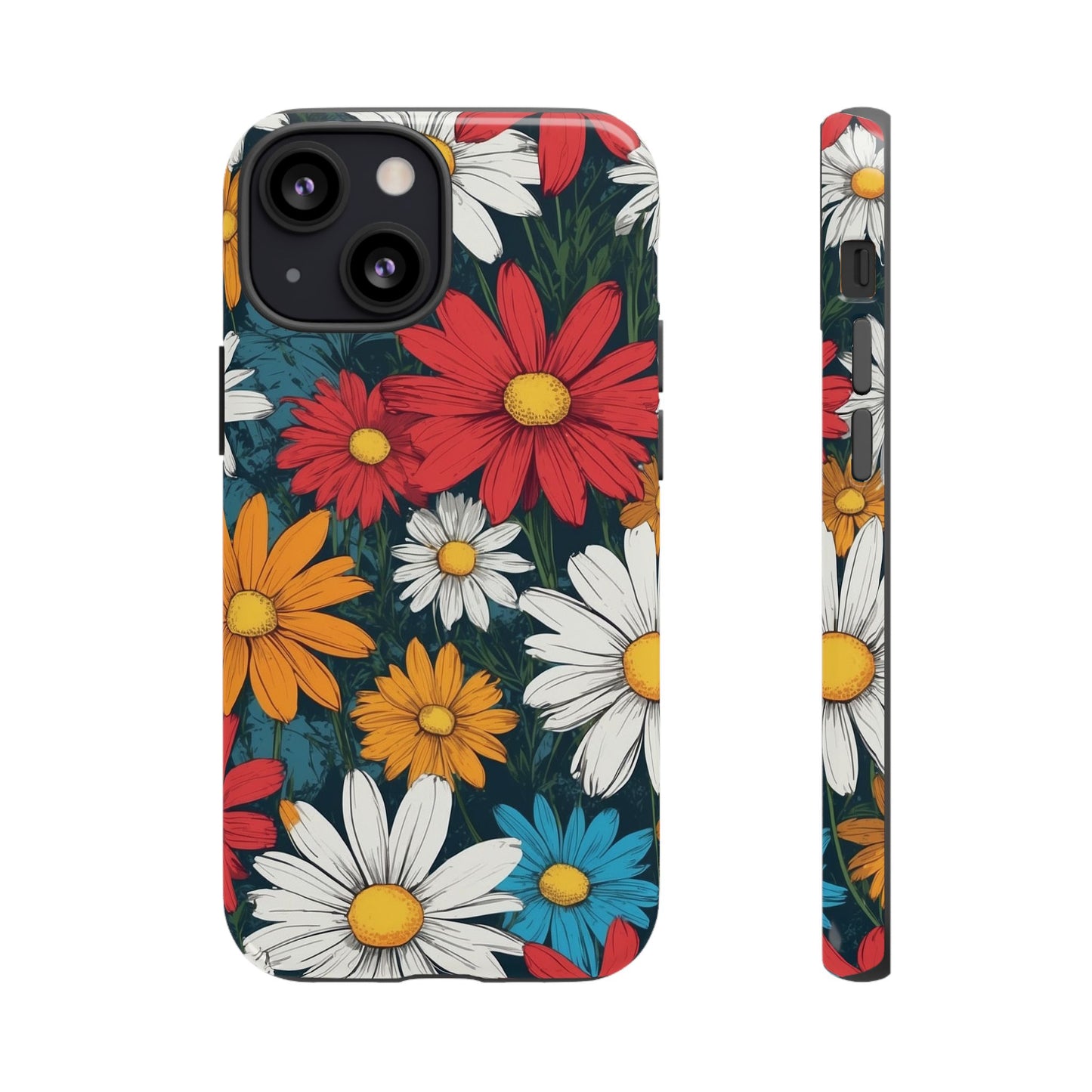 iPhone 13 Mini / Glossy Phone Case - Pop Art Daisies Illustration ’Red & Orange’ Phone Case