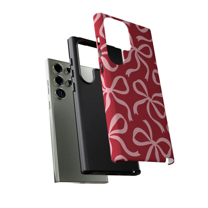 Bold Raspberry Red and Blush Pink Bow Pattern Phone Case