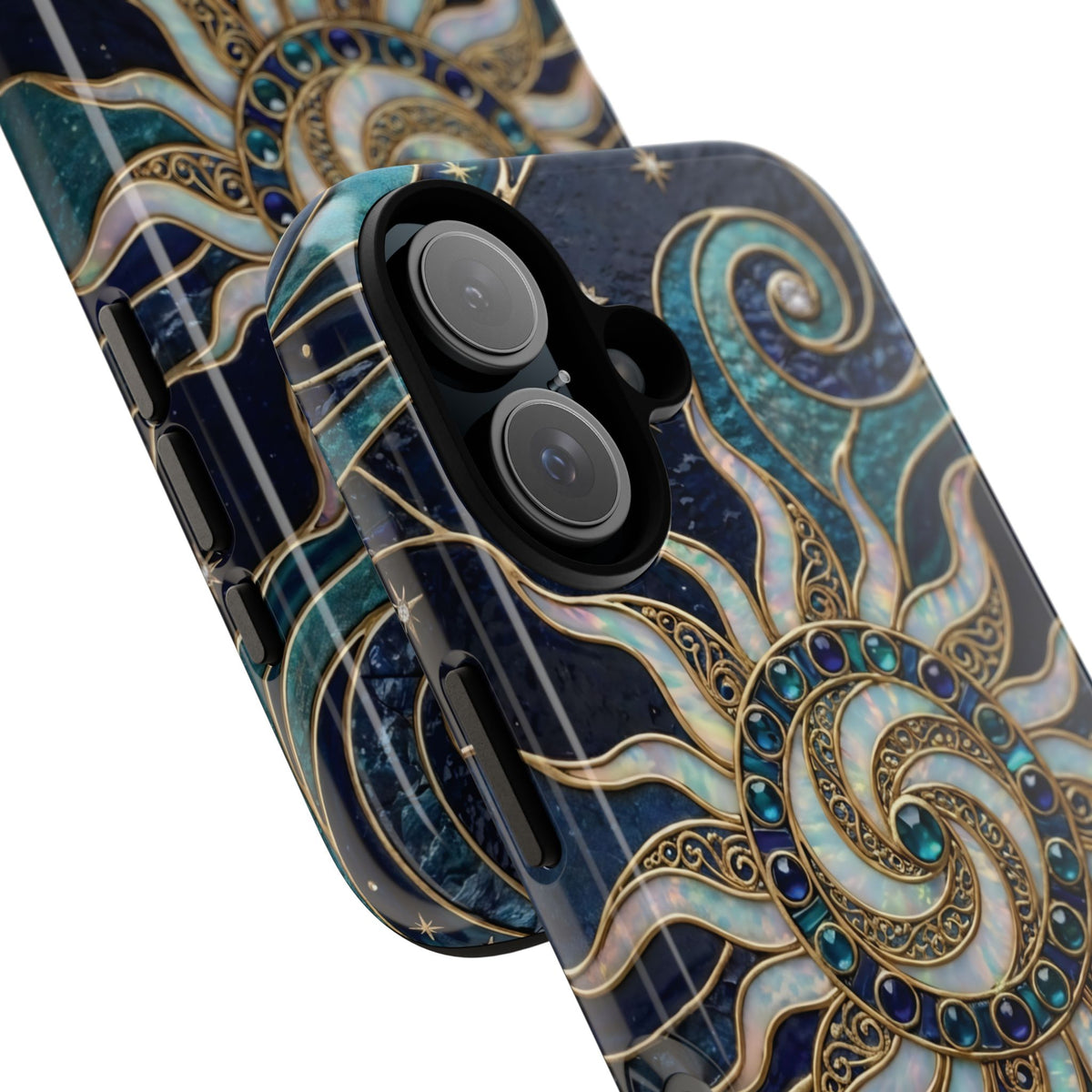 Elegant Teal & Gold Cosmic Sunburst Phone Case