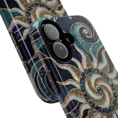 Elegant Teal & Gold Cosmic Sunburst Phone Case