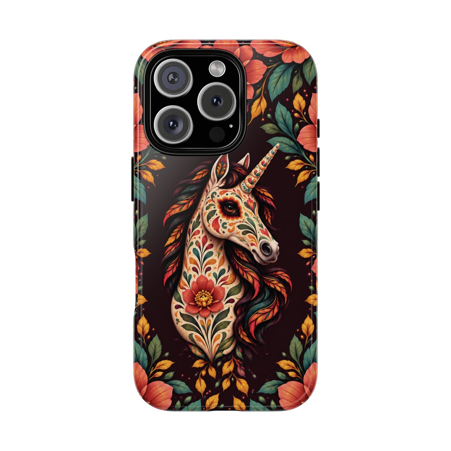 Elegant Terracotta and Teal Calavera Unicorn Phone Case - Phone Case - iPhone 16 Pro / Glossy