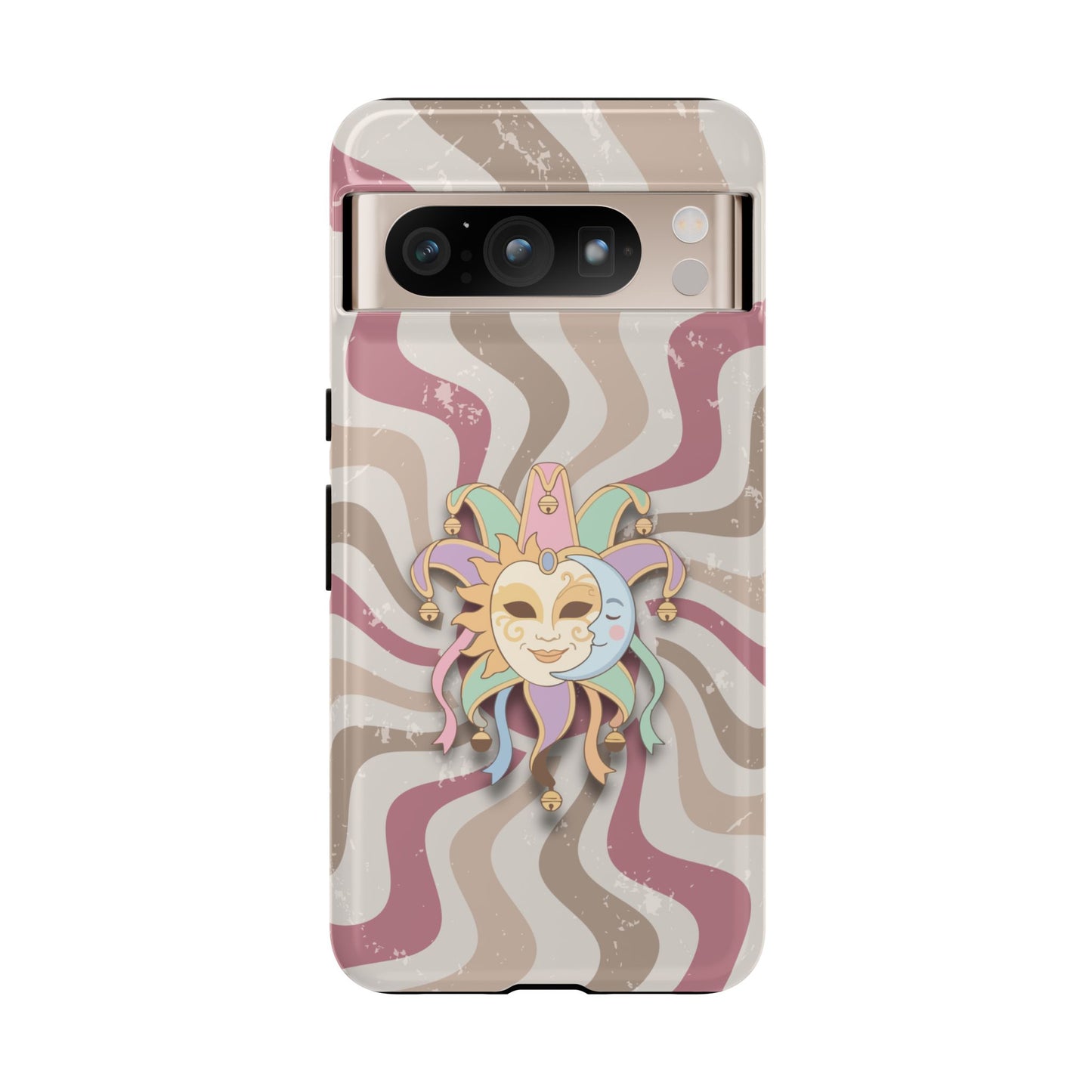 Sun & Moon Jester Mask – Pink Retro Wave Phone Case - Pink Phone Case - Google Pixel 8 Pro / Glossy