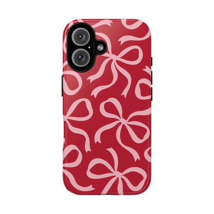 Bold Raspberry Red and Blush Pink Bow Pattern Phone Case