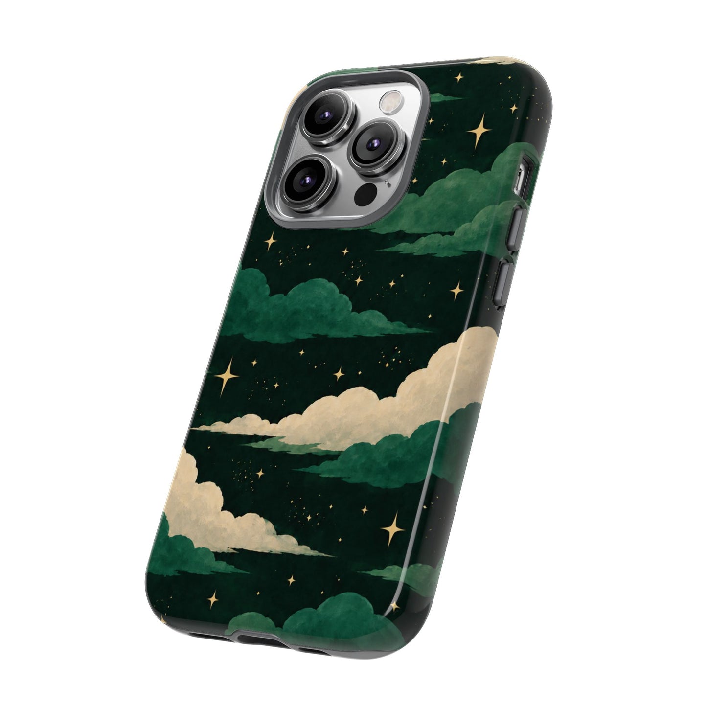 Illustrated Emerald Green Clouds & Stars Phone Case