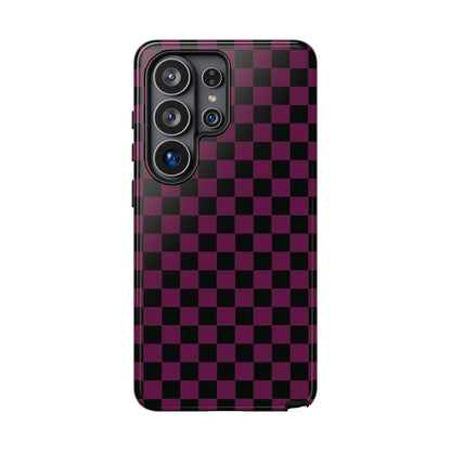 Trendy Plum & Black Small Checked Pattern Phone Case - Purple Phone Case - Samsung Galaxy S26 Ultra / Glossy