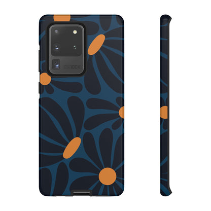 Dark Blue & Orange Daisy Pattern Phone Case - Blue Phone Case - Samsung Galaxy S20 Ultra / Glossy