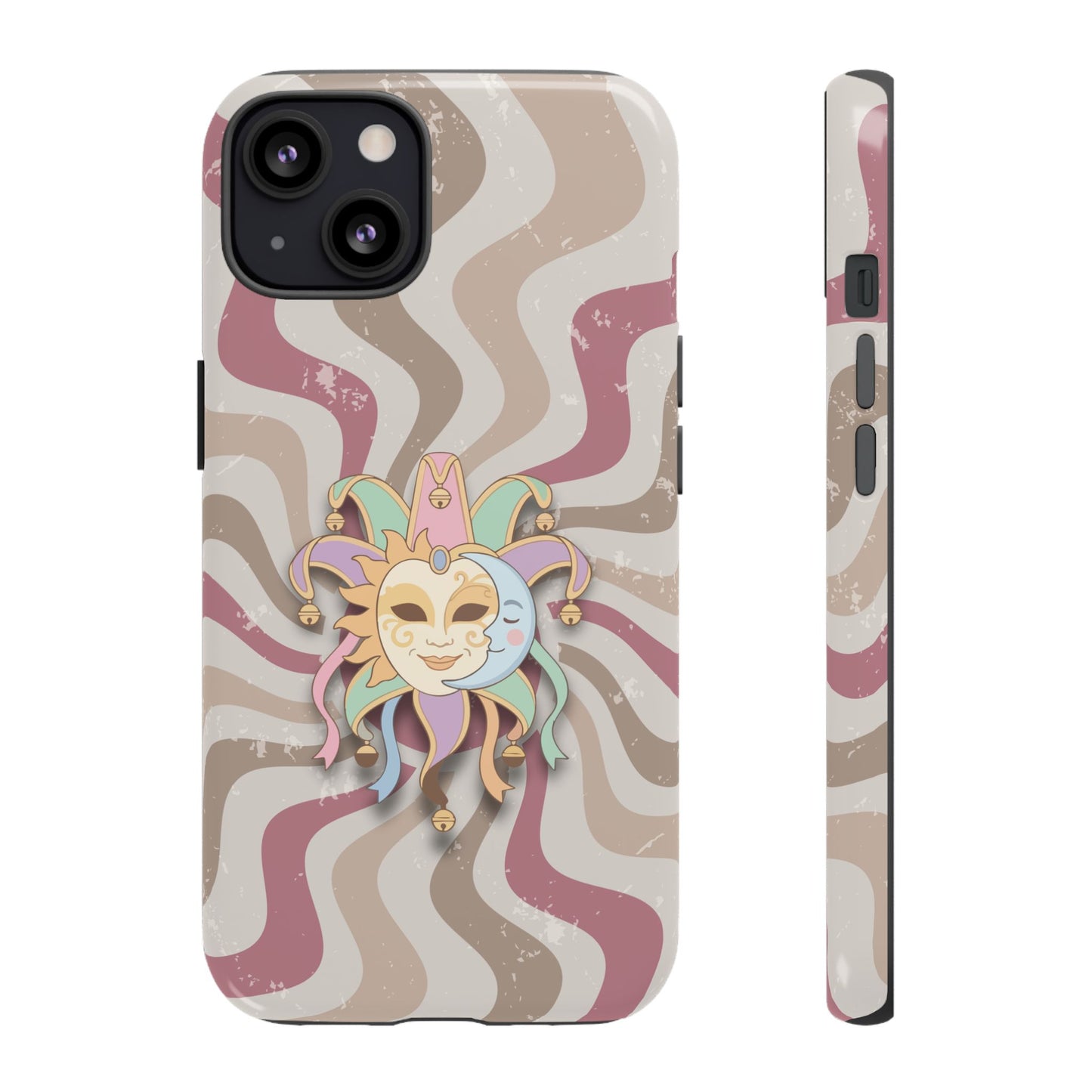 Sun & Moon Jester Mask – Pink Retro Wave Phone Case - Pink Phone Case - iPhone 13 / Glossy