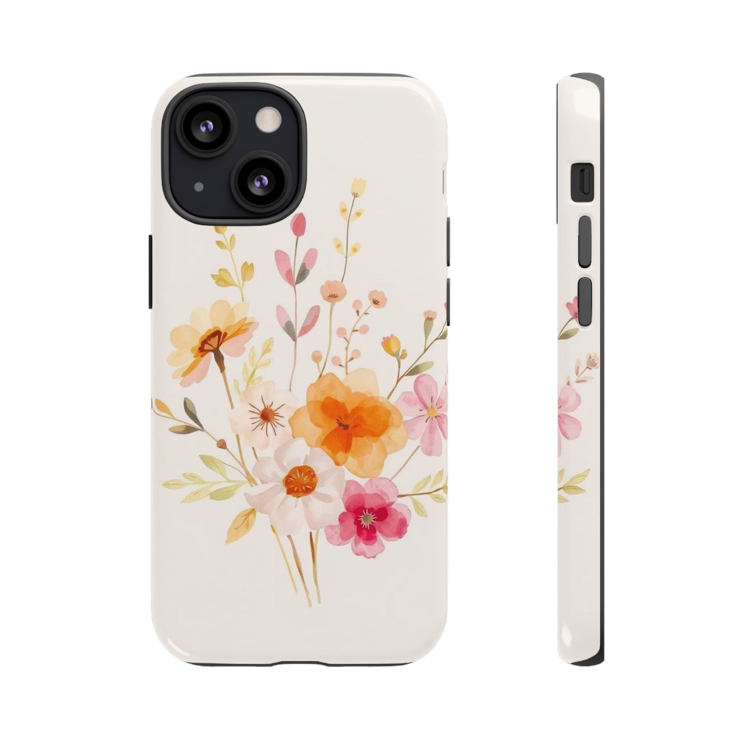iPhone 13 Mini / Glossy Phone Case - Boho Chic Watercolour Flower Pattern Phone Case