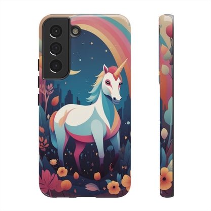 Samsung Galaxy S22 / Glossy Phone Case - Stylised Unicorn & Rainbow Design Phone Case