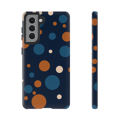 Samsung Galaxy S21 / Glossy Phone Case - ’Bold Navy Blue & Orange / White Dot Pattern’ Phone Case