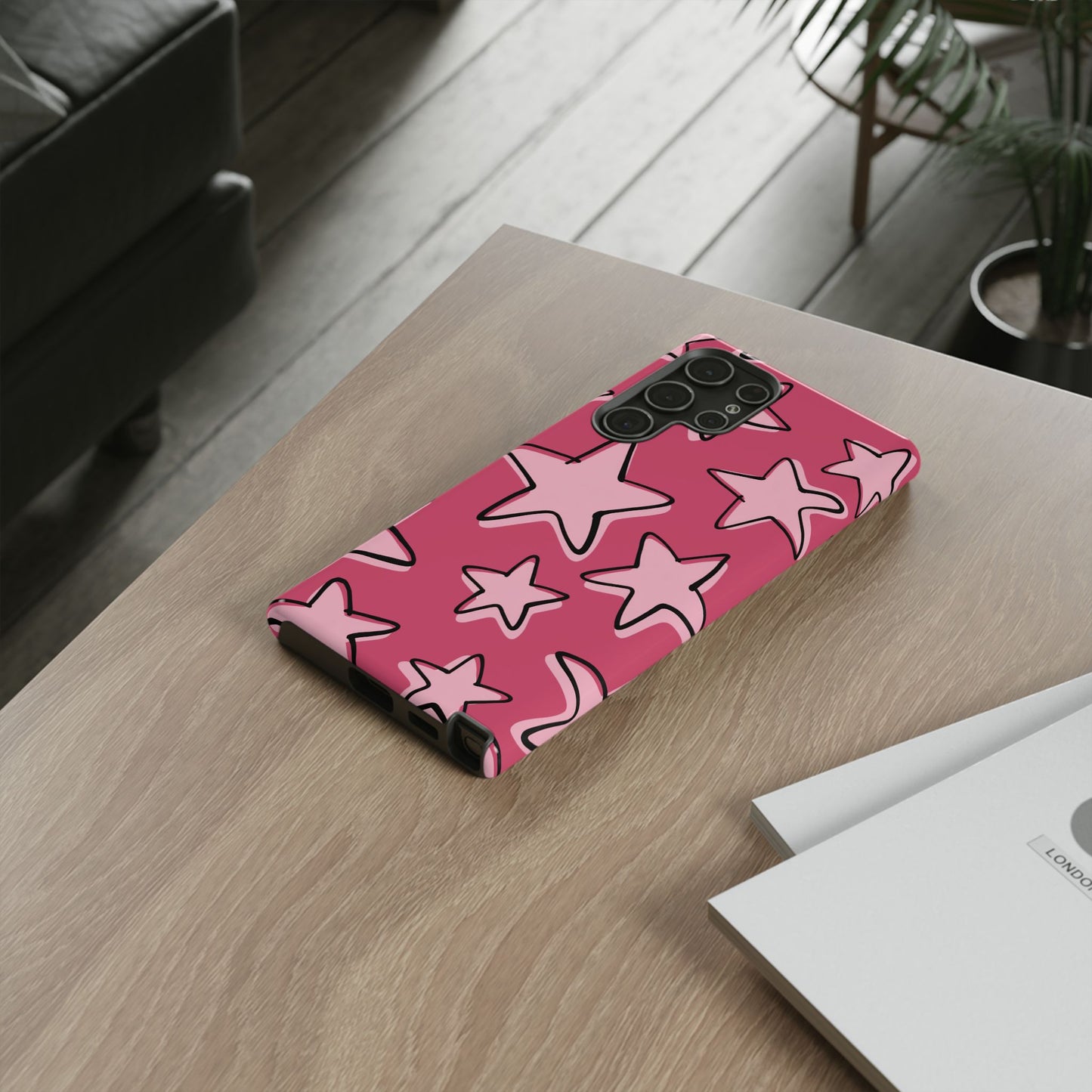 Raspberry Pink Doodle Star Phone Case