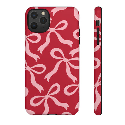 Bold Raspberry Red and Blush Pink Bow Pattern Phone Case - Red Phone Case - iPhone 11 Pro Max / Glossy