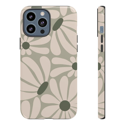 iPhone 13 Pro Max / Glossy Phone Case - ’Retro Cream & Green Daisy Pattern’ Phone Case