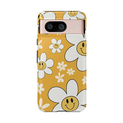 Fun Retro Daisy Pattern with Yellow Background Phone Case - Yellow Phone Case - Google Pixel 8 / Glossy