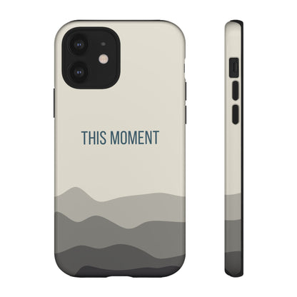 iPhone 12 / Glossy Phone Case - Minimalist Cream Waves ’This Moment’ Statement Phone Case