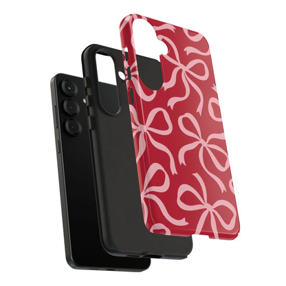 Bold Raspberry Red and Blush Pink Bow Pattern Phone Case